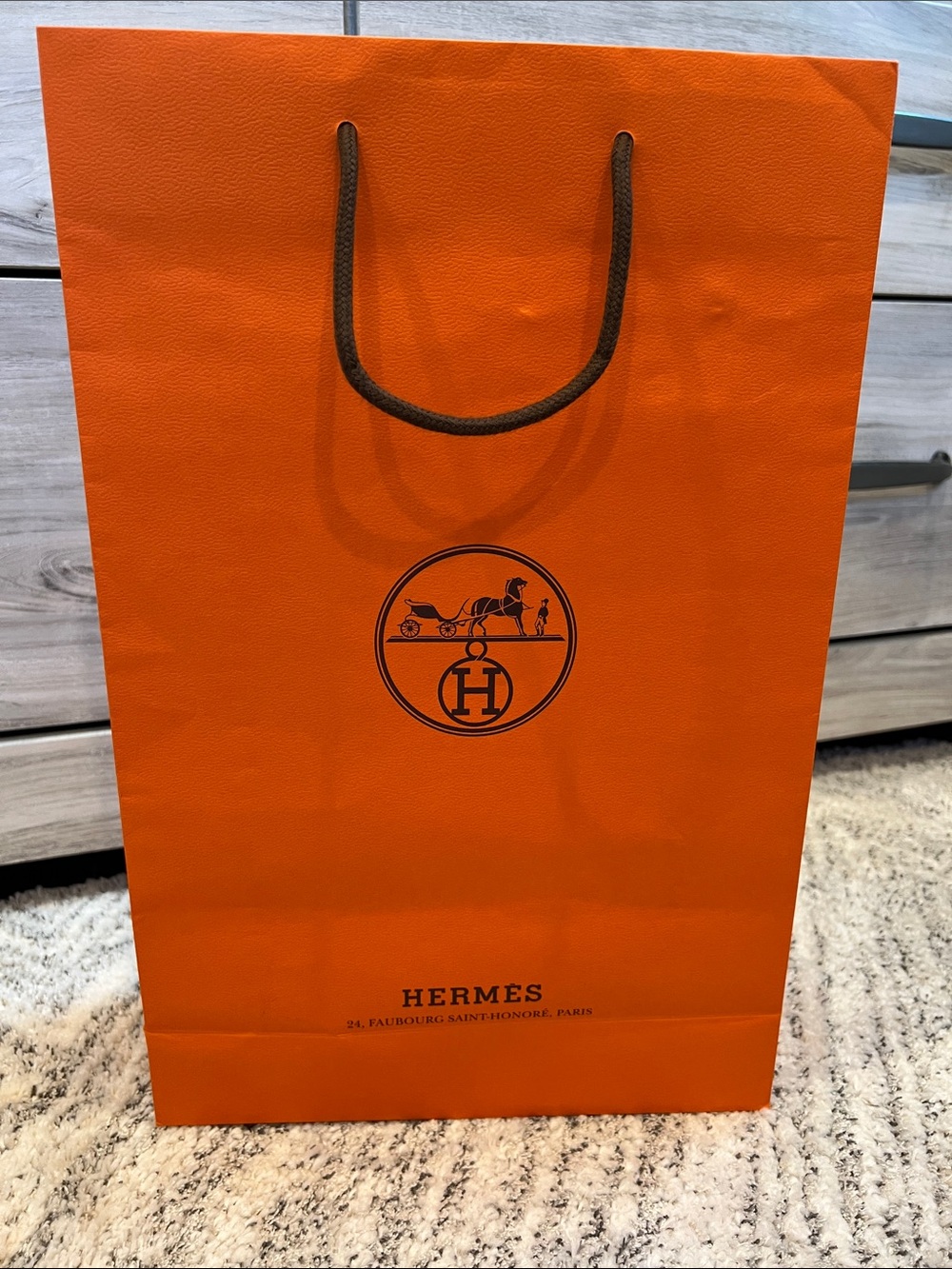 Hermes Orange Paper Shopping Bag with Signature Logo